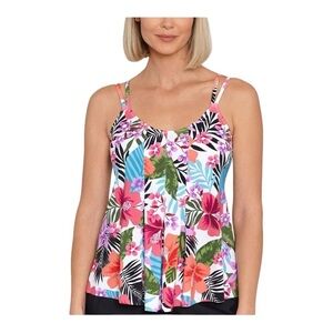 SWIM SOLUTIONS Pleat-Front Tankini Top NWT